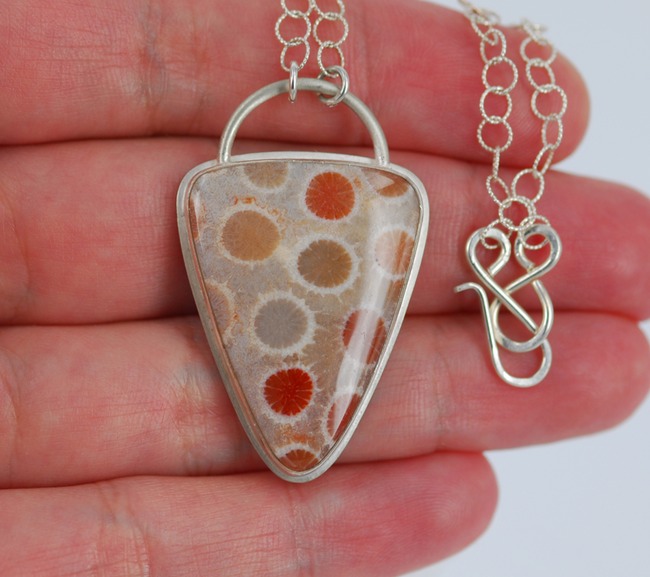 fossilised indonesian coral sterling silver necklace