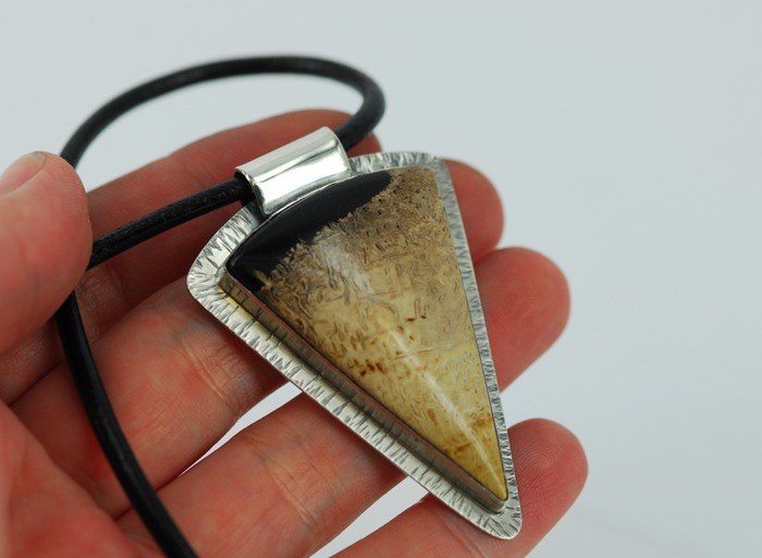 fossilised palm wood sterling silver necklace on leather