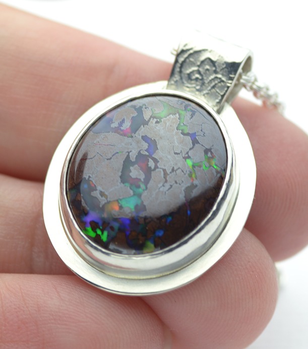 australian matrix opal boulder opal pendant sterling silver