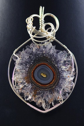 amethyst stalactite slice wire wrapped sculpted sterling silver cab cabochon pendant jewelry