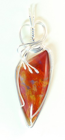 orange pipeline canyon agate wire wrapped sculpted sterling silver cab cabochon pendant jewelry