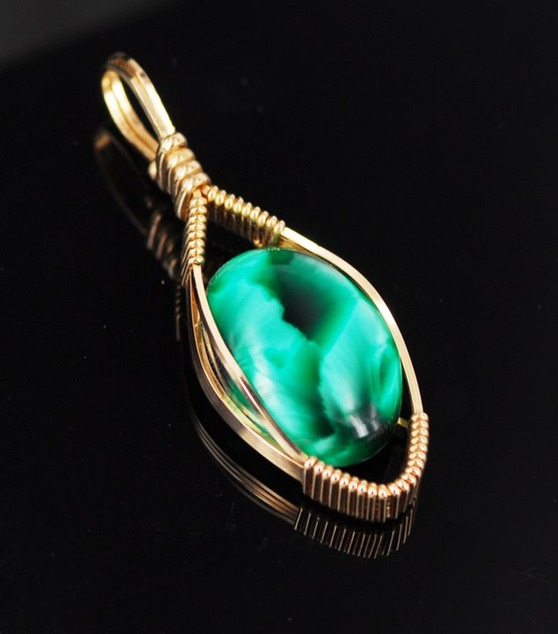 green victoria stone wire wrapped sculpted 14k gold filled pendant jewelry cabochon