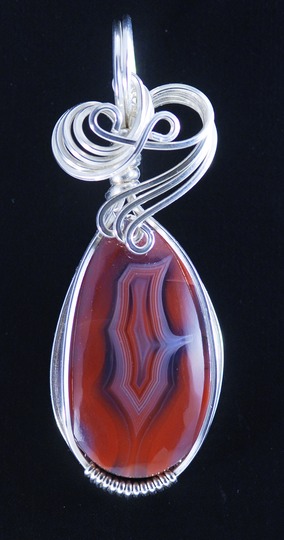 red queensland agate wire wrapped sculpted sterling silver cab cabochon pendant jewelry