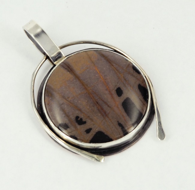 navajo blanket jasper sterling silver and copper pendant