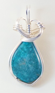 gem chrysocolla wire wrapped sculpted sterling silver cab cabochon pendant jewelry