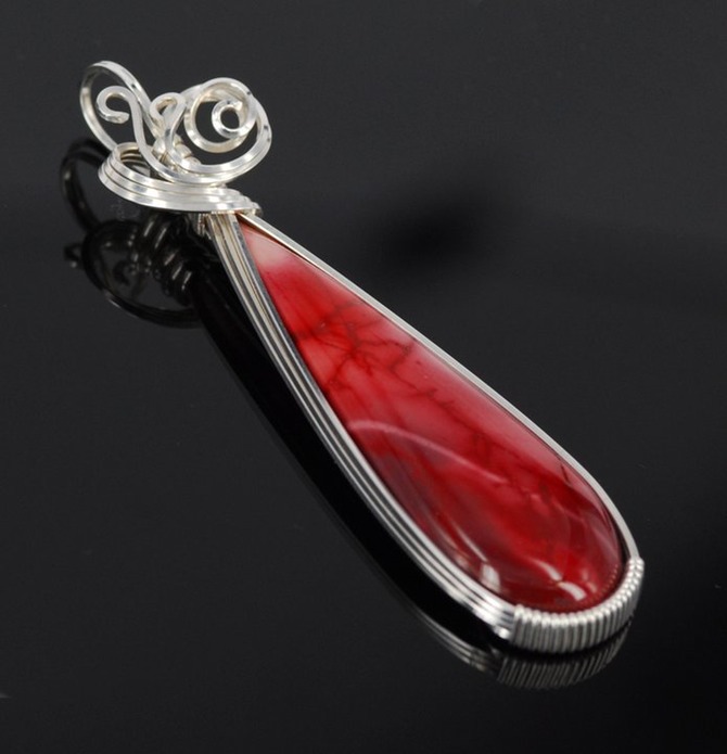 red mookaite moo kite wire wrapped sculpted sterling silver cab cabochon pendant jewelry