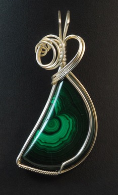 Malachite wire wrapped sculpted sterling silver cab cabochon pendant jewelry
