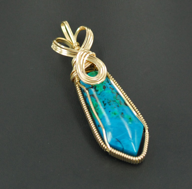 chrysocolla malachite wire wrapped sculpted 14k gold filled cab cabochon pendant jewelry