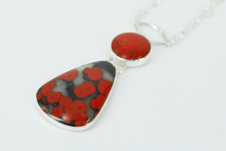 poppy jasper and red horn coral sterling silver necklace