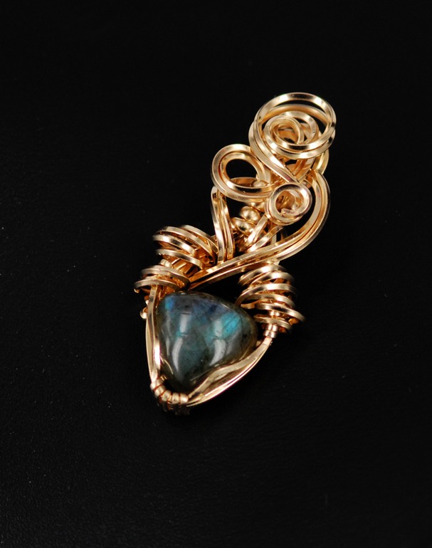labradorite wire wrapped sculpted 14k gold filled cab cabochon pendant jewelry