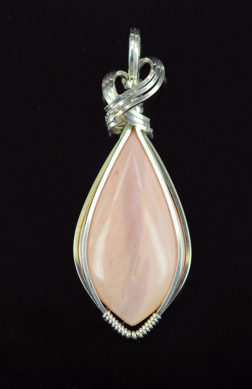 pink opalite wire wrapped sculpted sterling silver cab cabochon pendant jewelry
