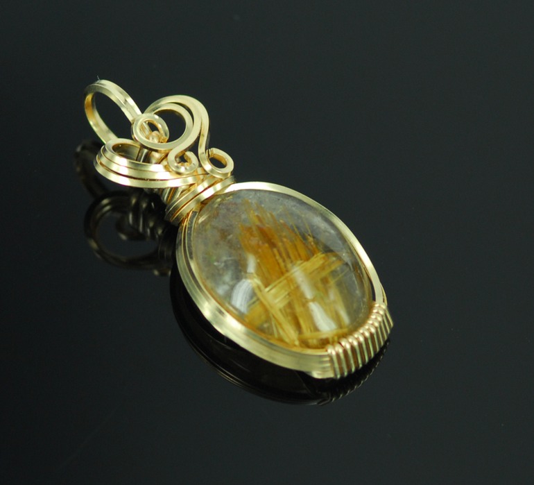 rutilated quartz wire wrapped sculpted 14k gold filled cab cabochon pendant jewelry