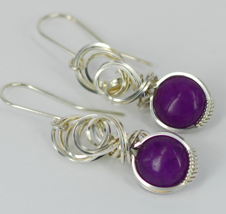 sugilite wire wrapped sculpted sterling silver cab cabochon jewelry earrings